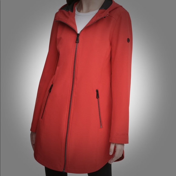 Apple Red Calvin Klein Hooded Raincoat-Size XL Reg - Picture 4 of 5